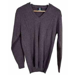 Mohini Men's Sweater 40 Purple Pure Wool Knit Ribbed V-Neck Long Sleeve Pullover